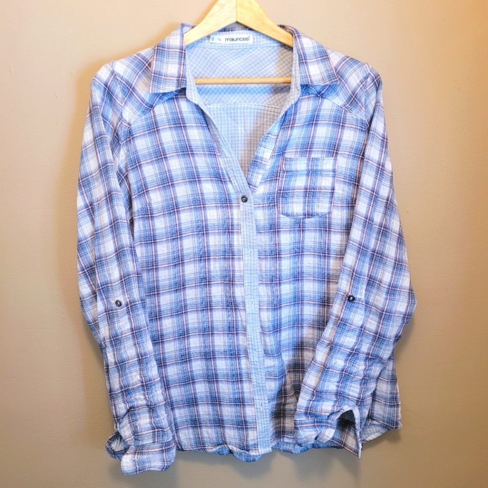 Maurices Blue Plaid Button Up